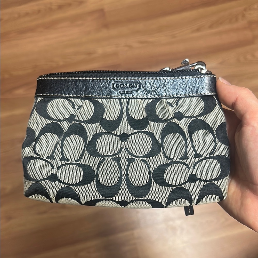 Coach Monogram Black and Cream Pouch/Wristlet
